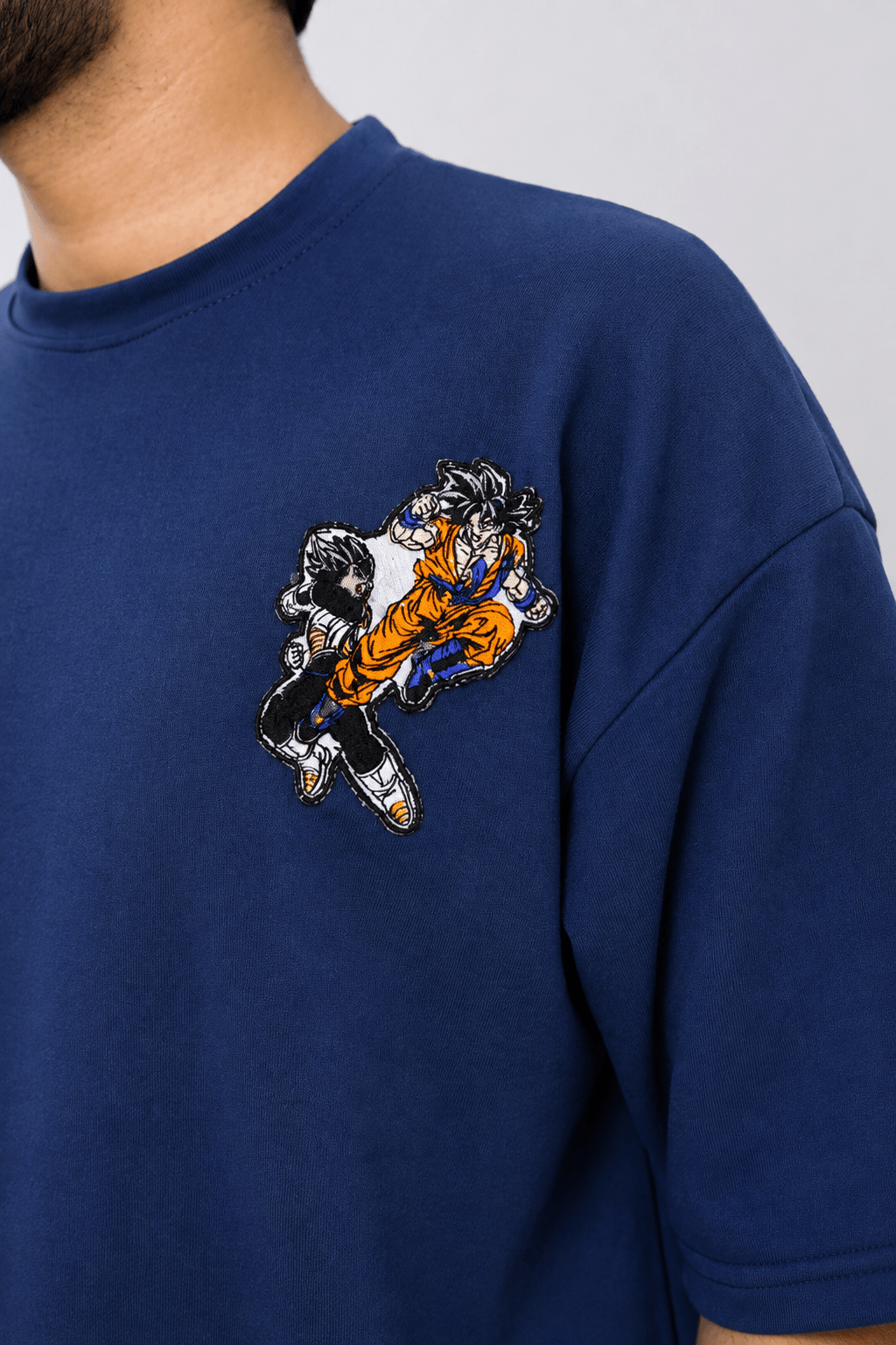 Embroidered Goku vs Vegeta Oversized T-Shirt - Blue - RYVE