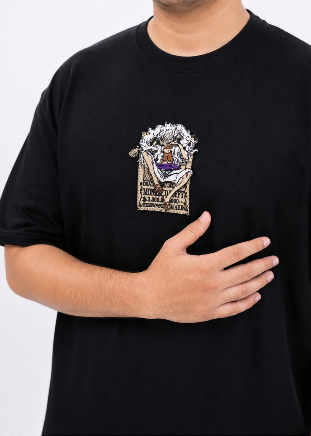 Embroidered Monkey D. Luffy Oversized T-Shirt - Black - RYVE