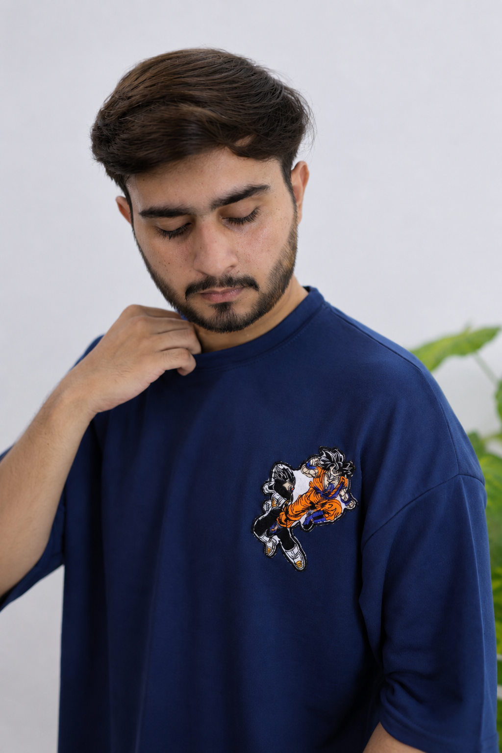 Embroidered Goku vs Vegeta Oversized T-Shirt - Blue