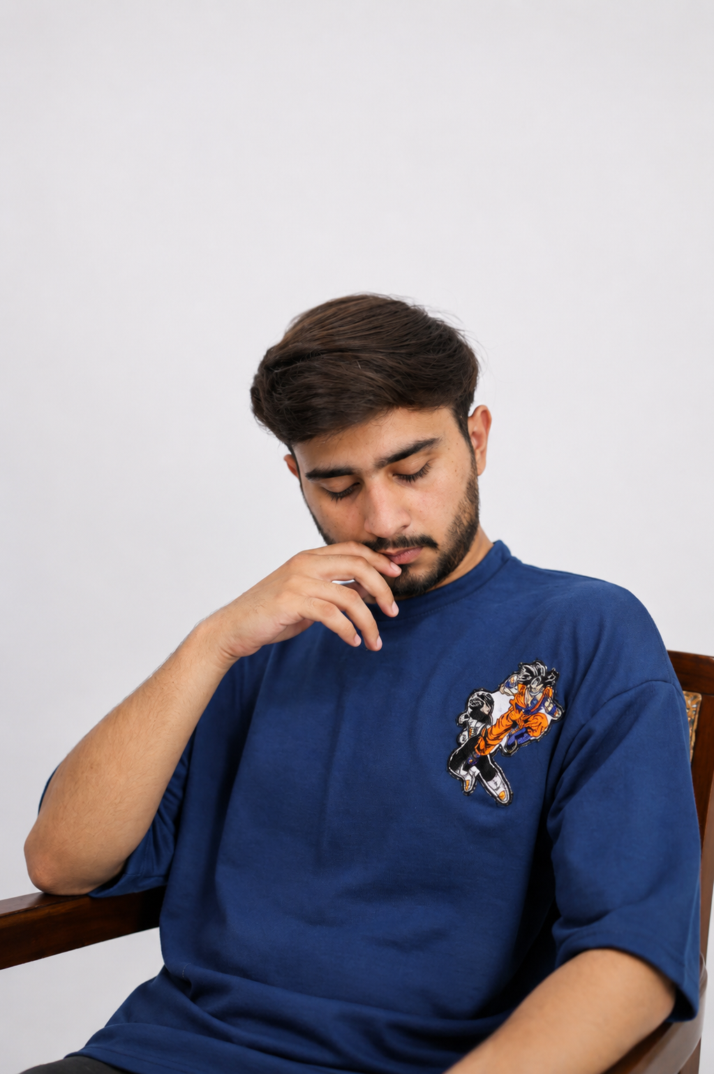 Embroidered Goku vs Vegeta Oversized T-Shirt - Blue