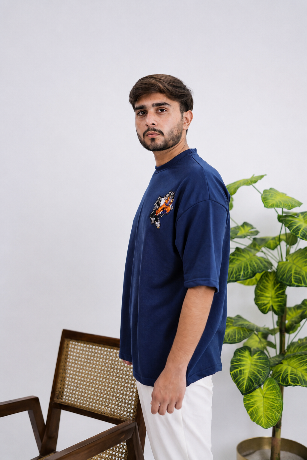 Embroidered Goku vs Vegeta Oversized T-Shirt - Blue