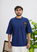 Embroidered Goku vs Vegeta Oversized T-Shirt - Blue