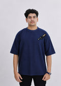 Embroidered Creation Touch Oversized T-Shirt – Navy Blue