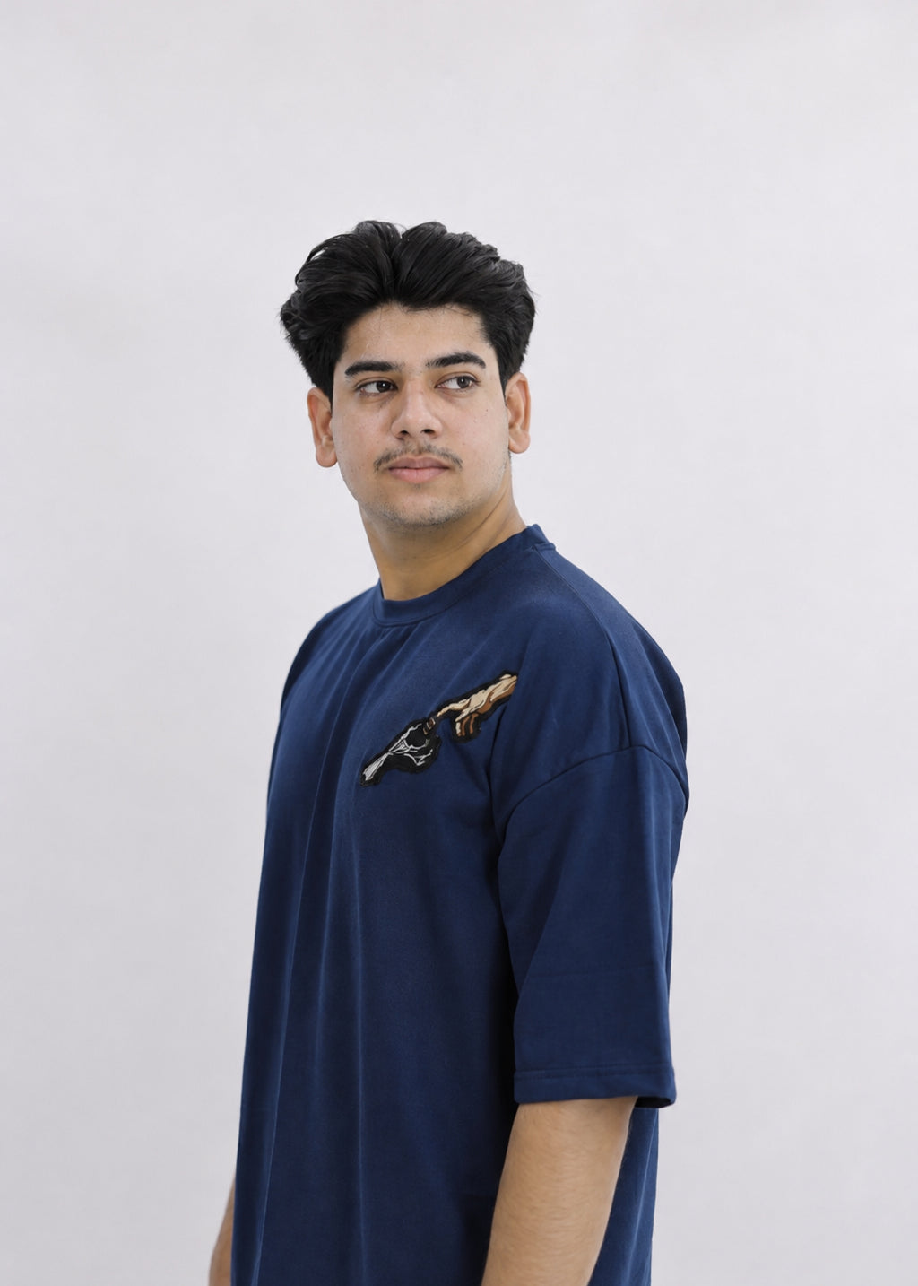 Embroidered Creation Touch Oversized T-Shirt – Navy Blue