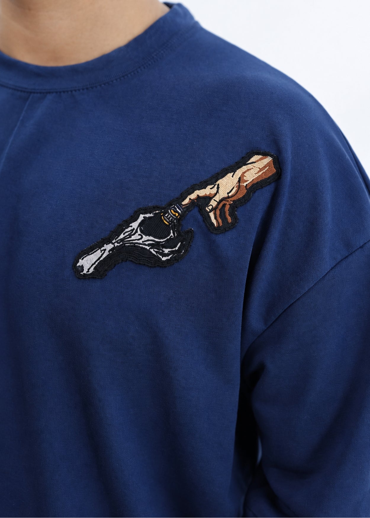 Embroidered Creation Touch Oversized T-Shirt – Navy Blue