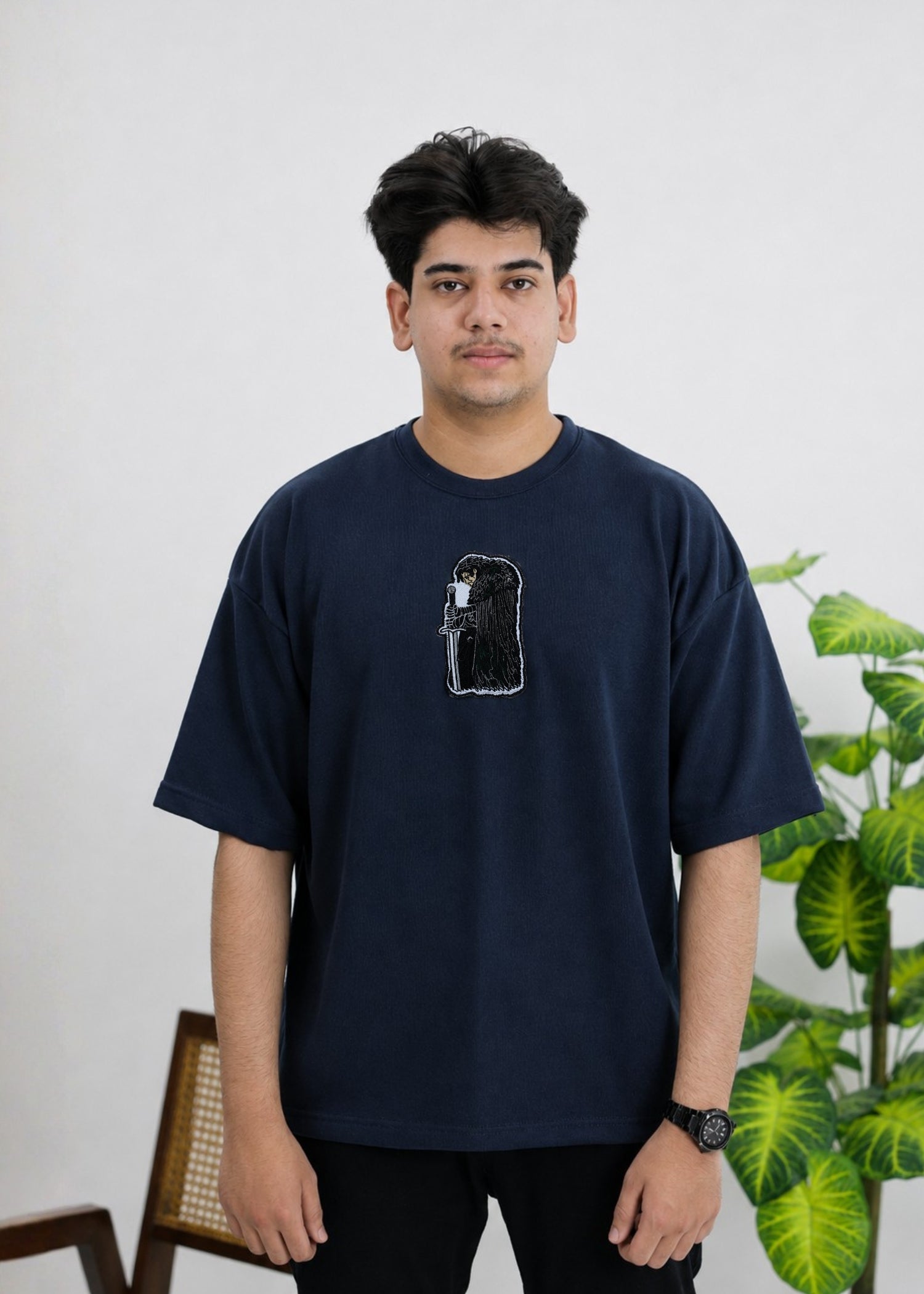 Embroidered Jon Snow GOT Oversized T-Shirt – Dark Navy Blue