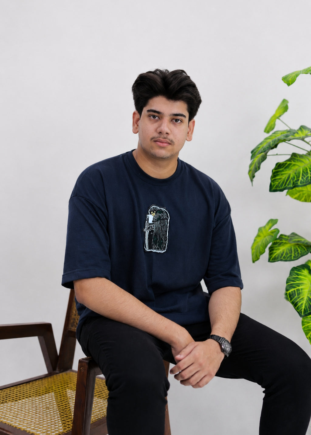 Embroidered Jon Snow GOT Oversized T-Shirt – Dark Navy Blue