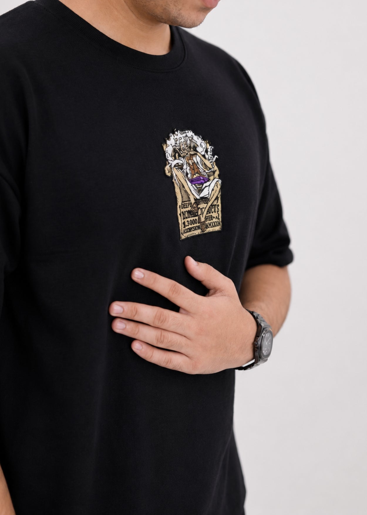 Embroidered Monkey D. Luffy Oversized T-Shirt - Black