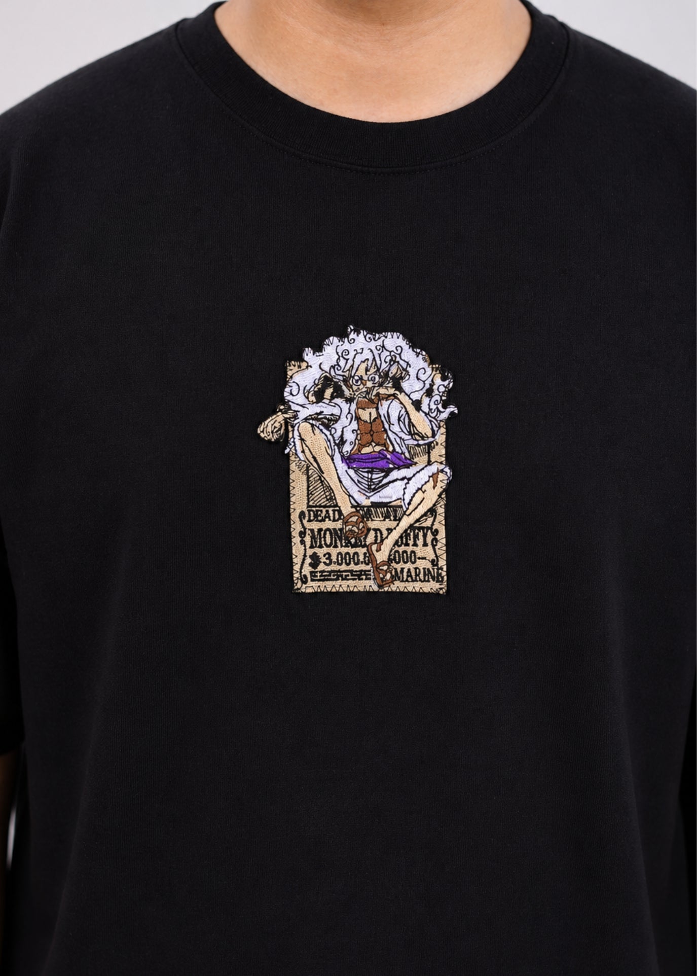 Embroidered Monkey D. Luffy Oversized T-Shirt - Black