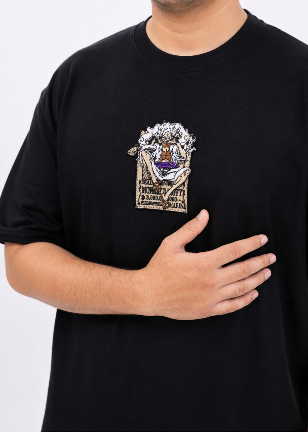 Embroidered Monkey D. Luffy Oversized T-Shirt - Black