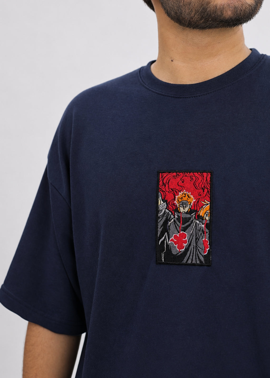 Pain Embroidered Oversized T-Shirt – Navy Blue