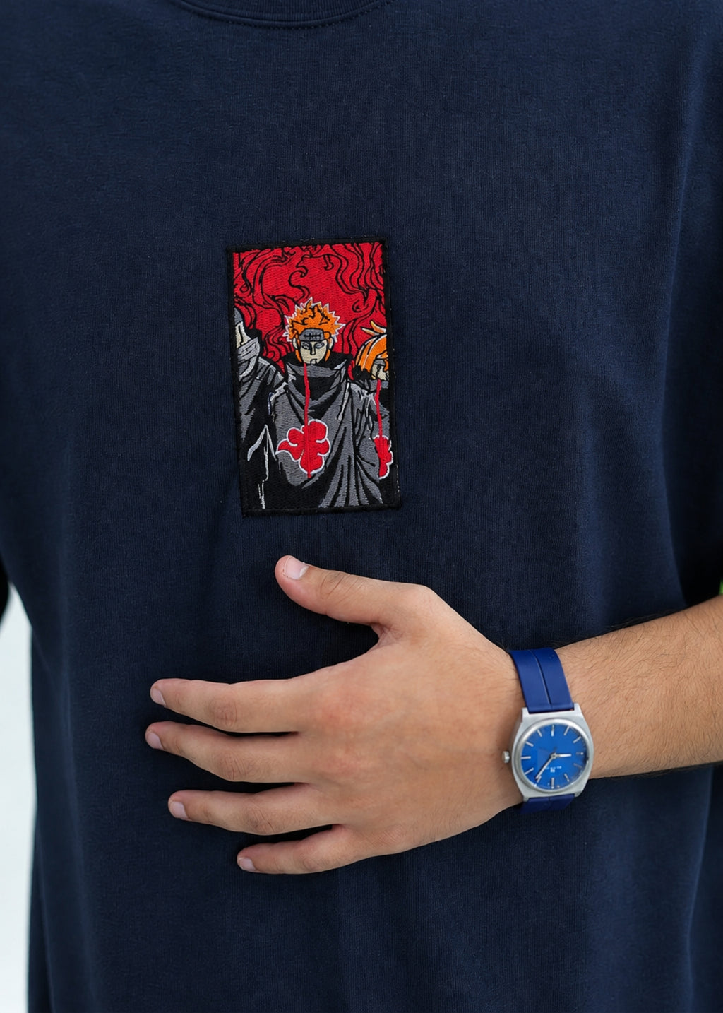 Pain Embroidered Oversized T-Shirt – Navy Blue