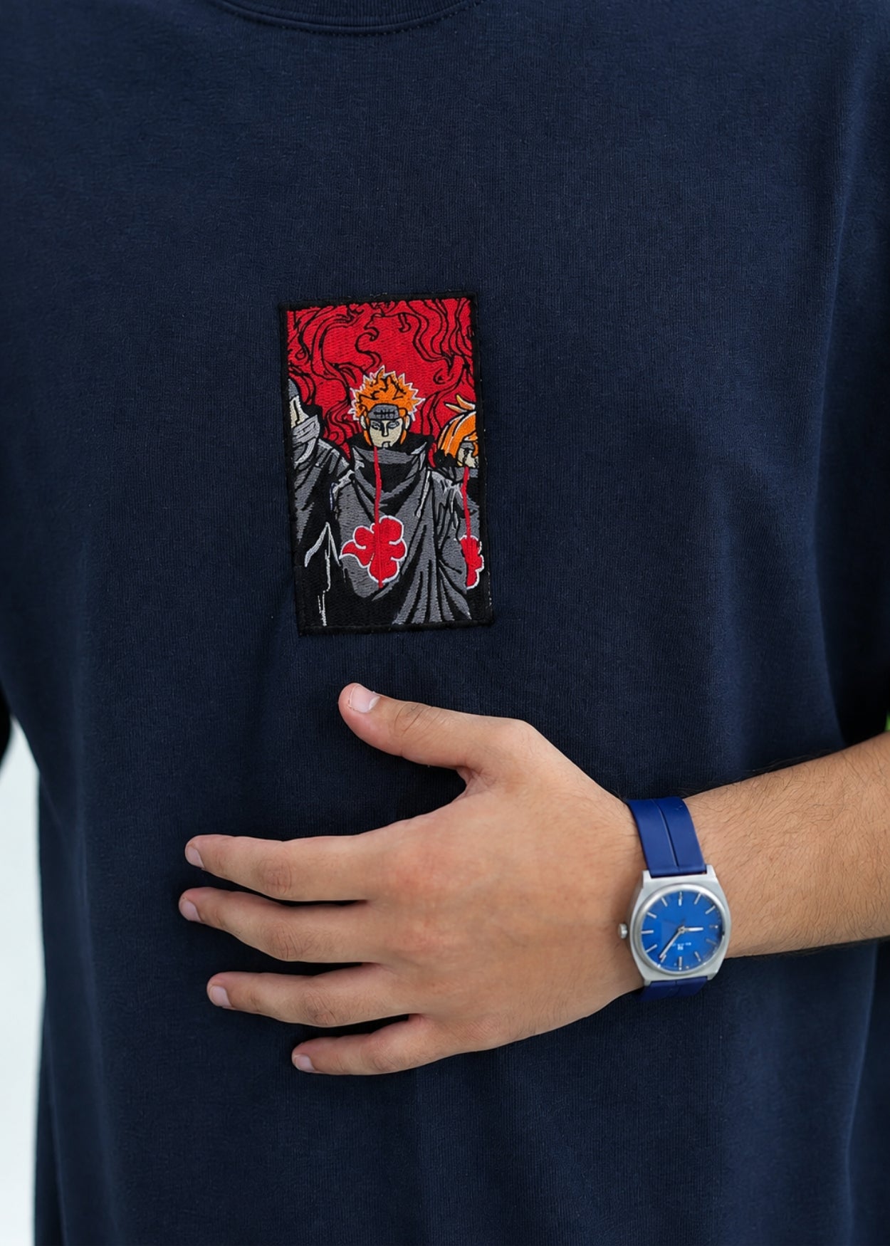 Pain Embroidered Oversized T-Shirt – Navy Blue