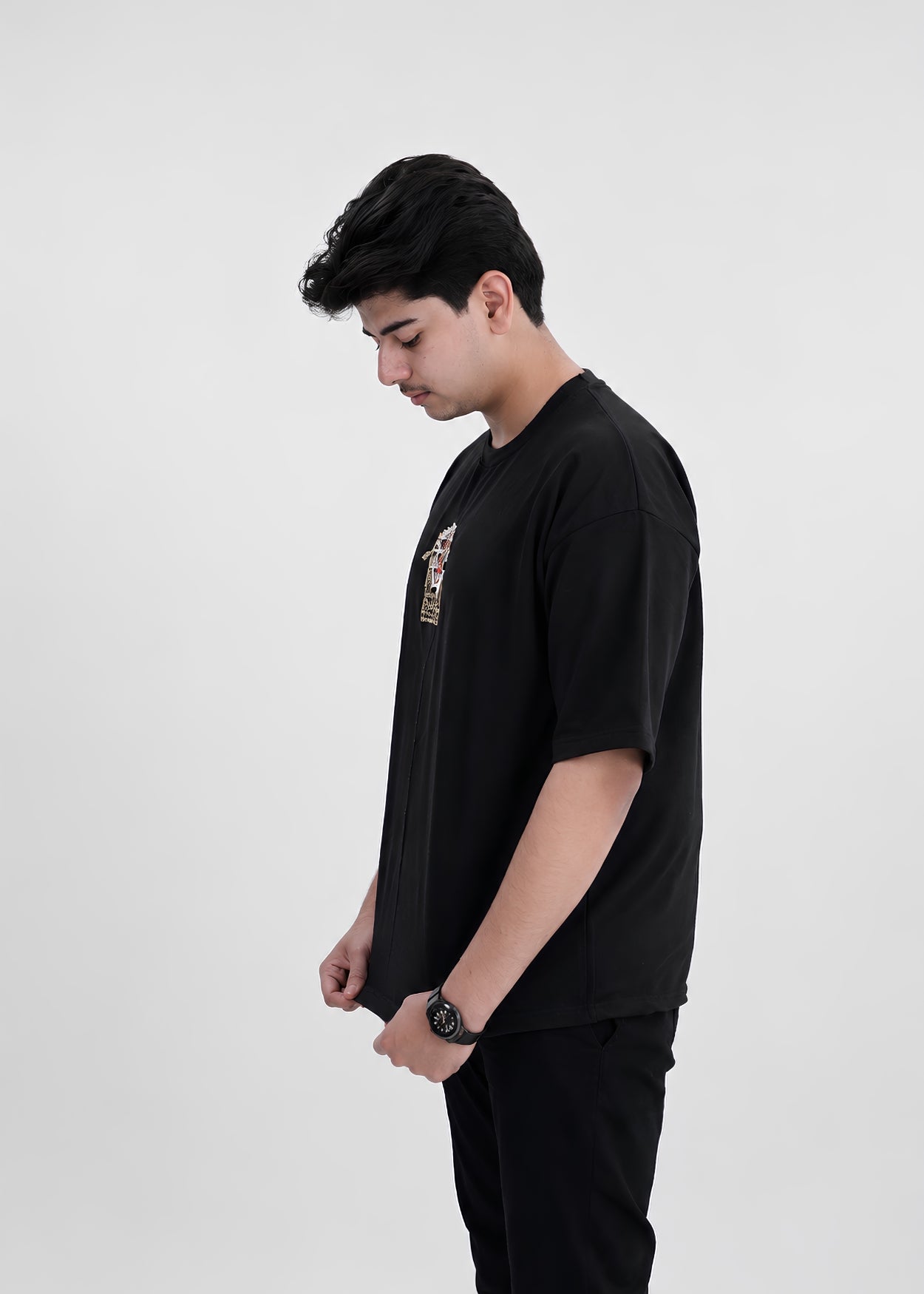 Embroidered Monkey D. Luffy Oversized T-Shirt - Black