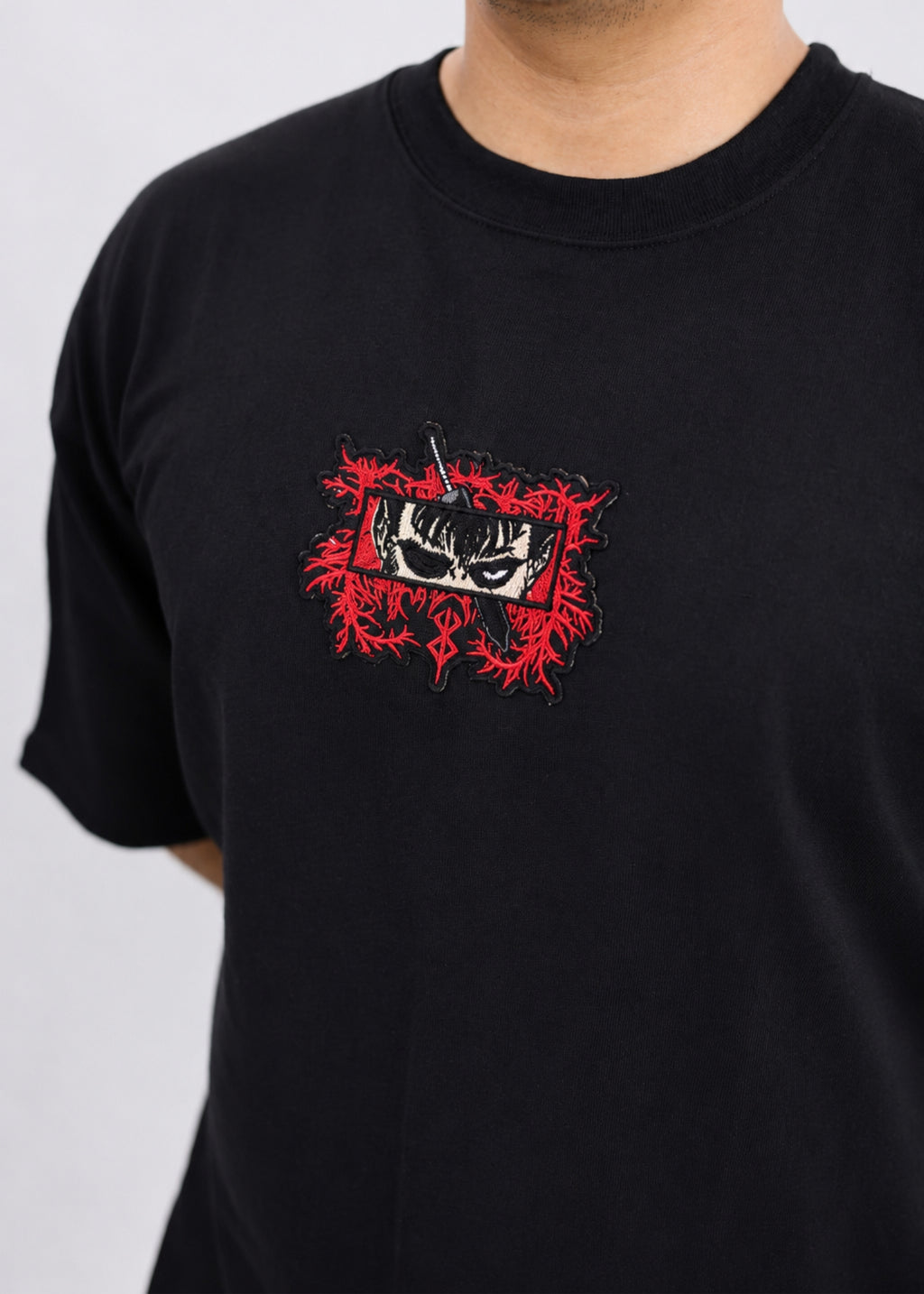 Embroidered Shadow Eyes Oversized T-Shirt - Black